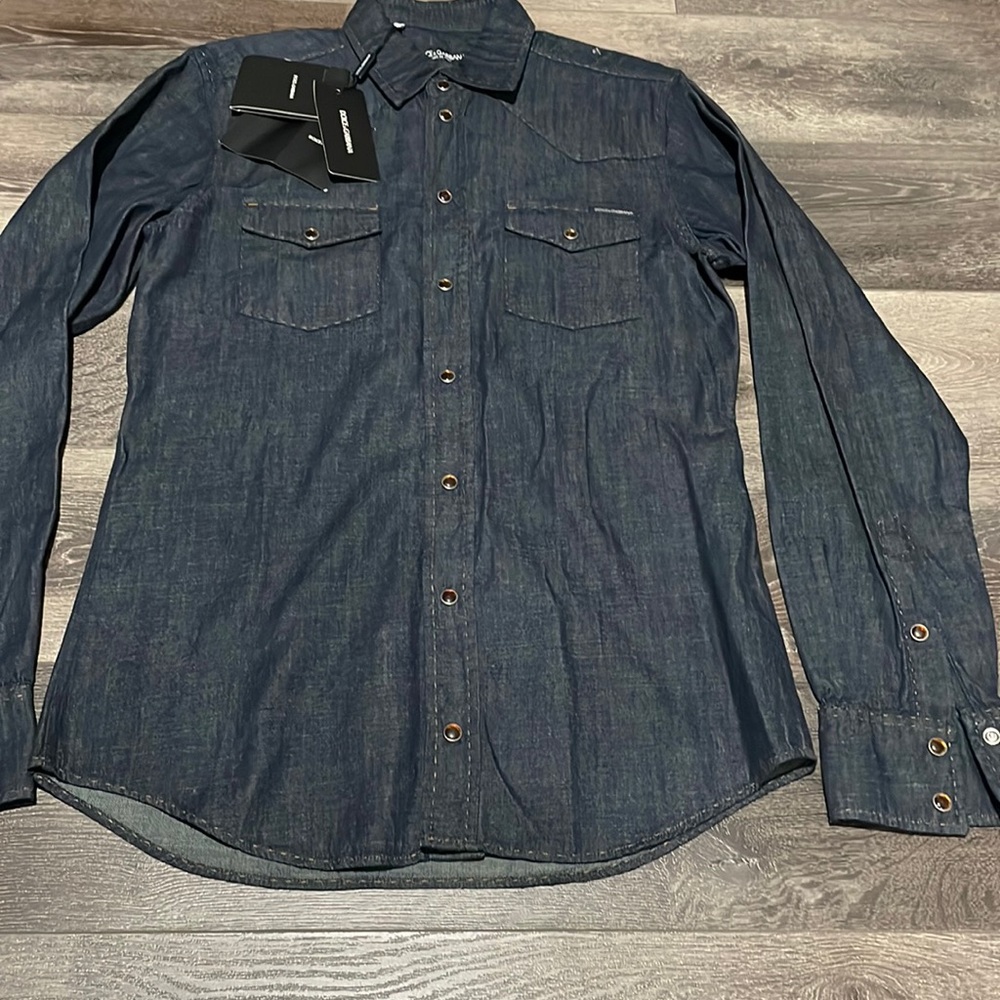 Dolce & Gabbana Dark Blue Denim Button-Down Shirt size Italian fitted M🇮🇹